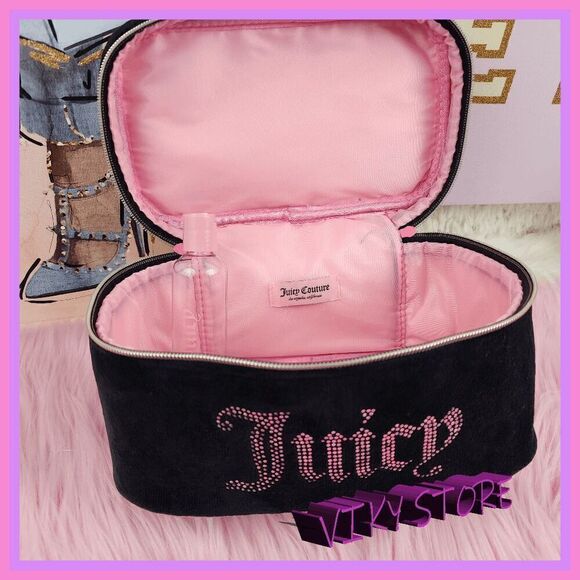 NWT 💕 Juicy Couture Black Velvet Train Case Travel Signature -  #7085 💕 - Picture 4 of 7
